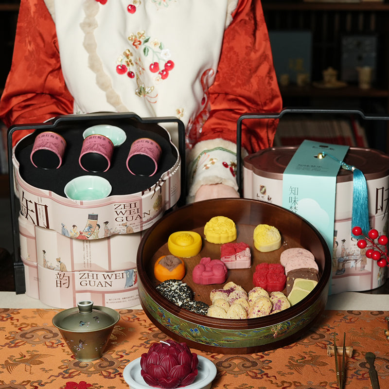 Assorted traditional Chinese pastries in Chinese New Year gift box